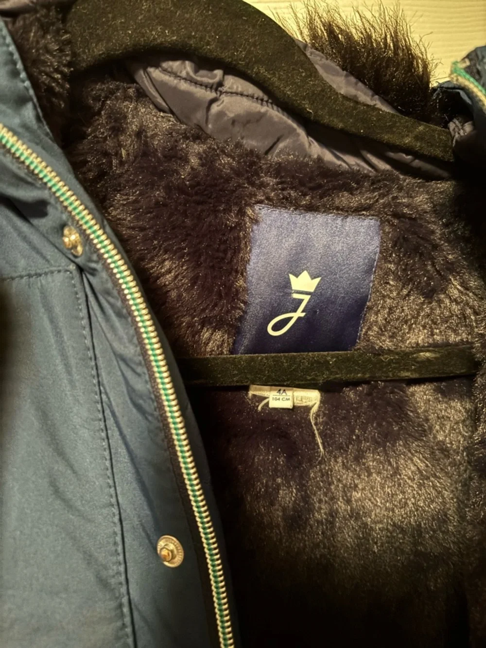 Jacadi Paris Boys Long Down Jacket Navy Blue Coat Faux Fur Hood Size 4